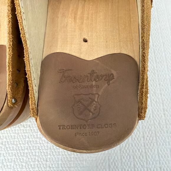Troentorp Clogs Womens Size 7 Brown Tan Leather Slip On Wooden Sweden Mules 37 - Picture 7 of 11
